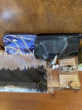 Black Textured and Patterned Make Up Bags with Accessories (all new and sealed)